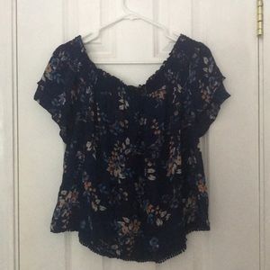Blue Floral Off-the-shoulder Top